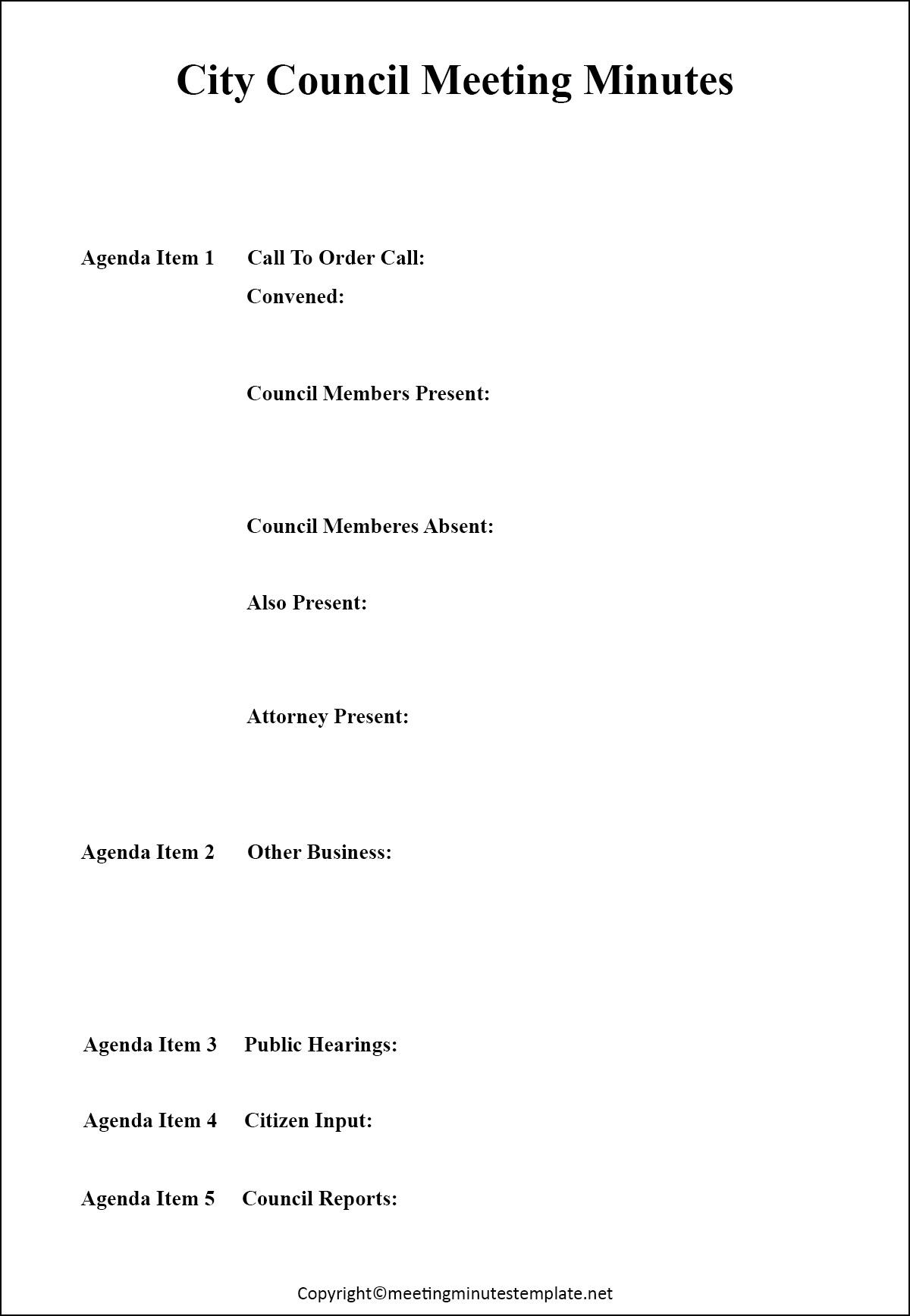 City Council Meeting Minutes Template