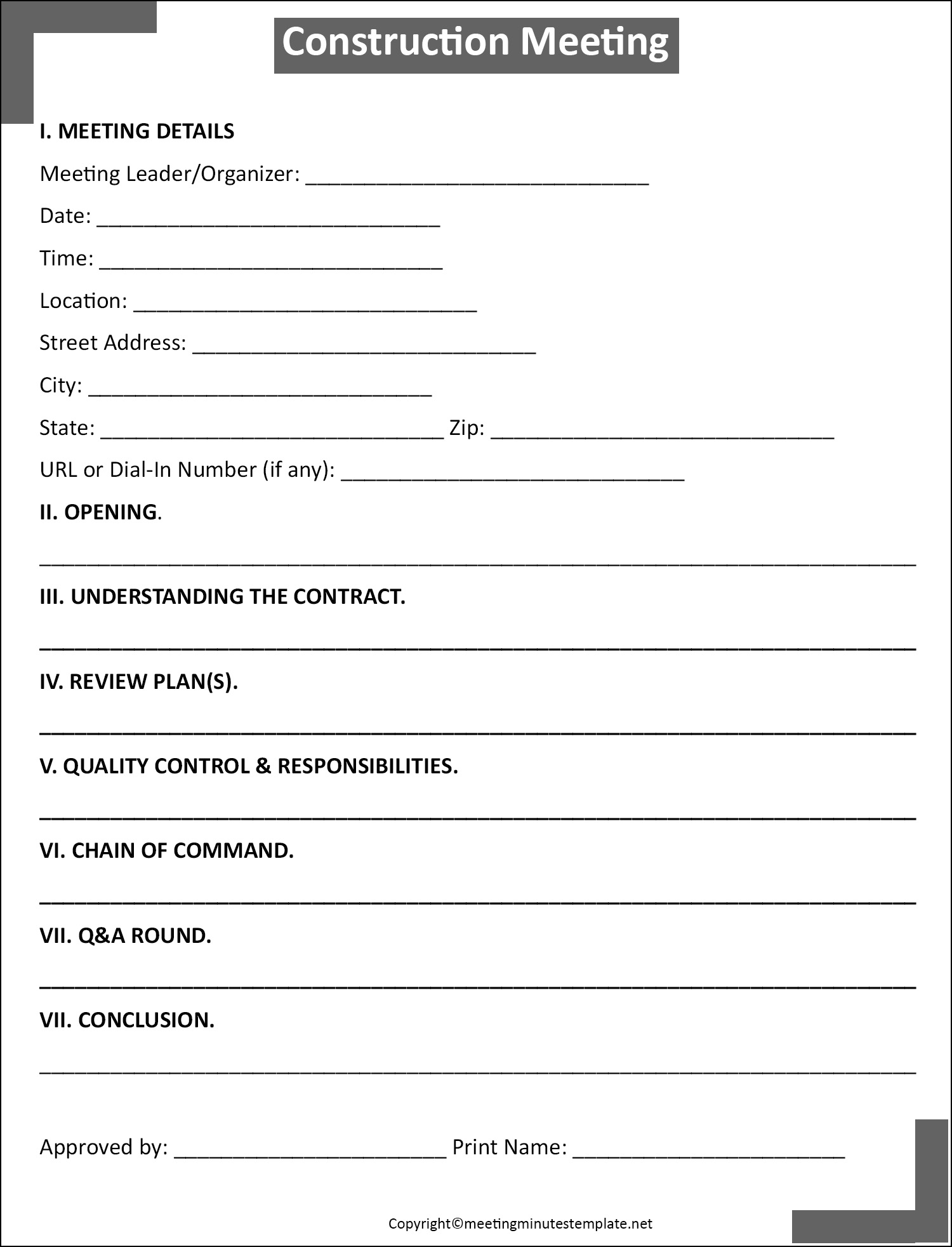 Construction Meeting Minutes Template Word