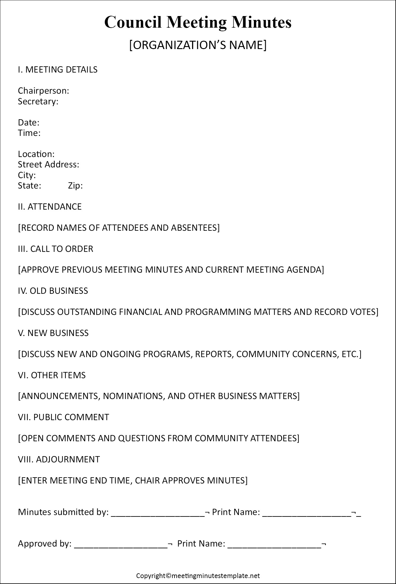 Council Meeting Minutes Template