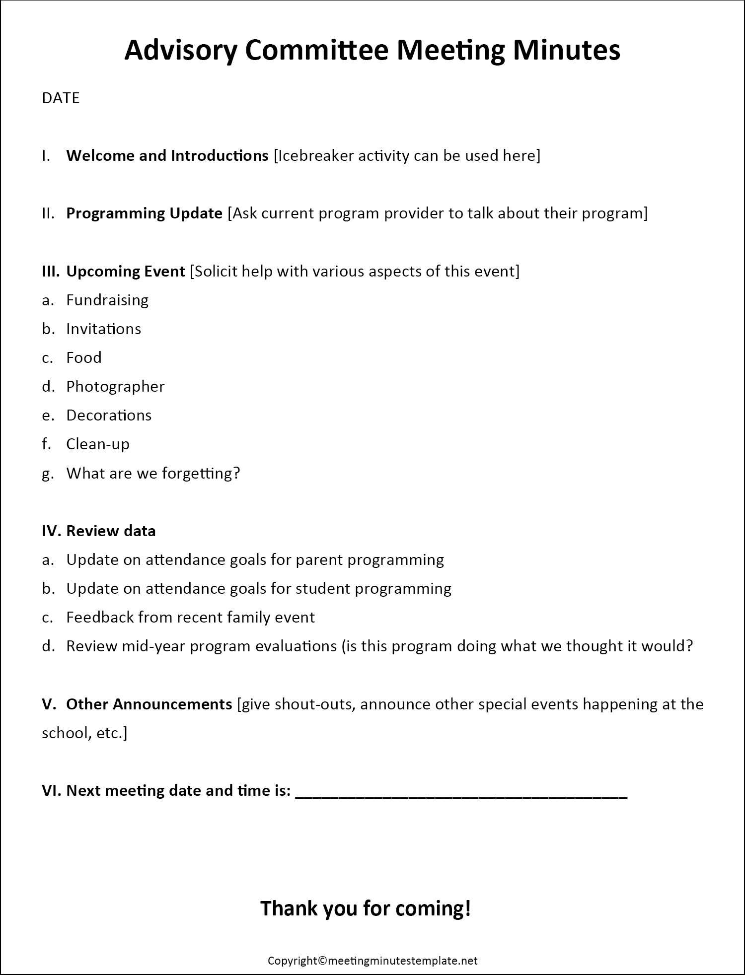Advisory and Compliance Committee Meeting Minutes Template
