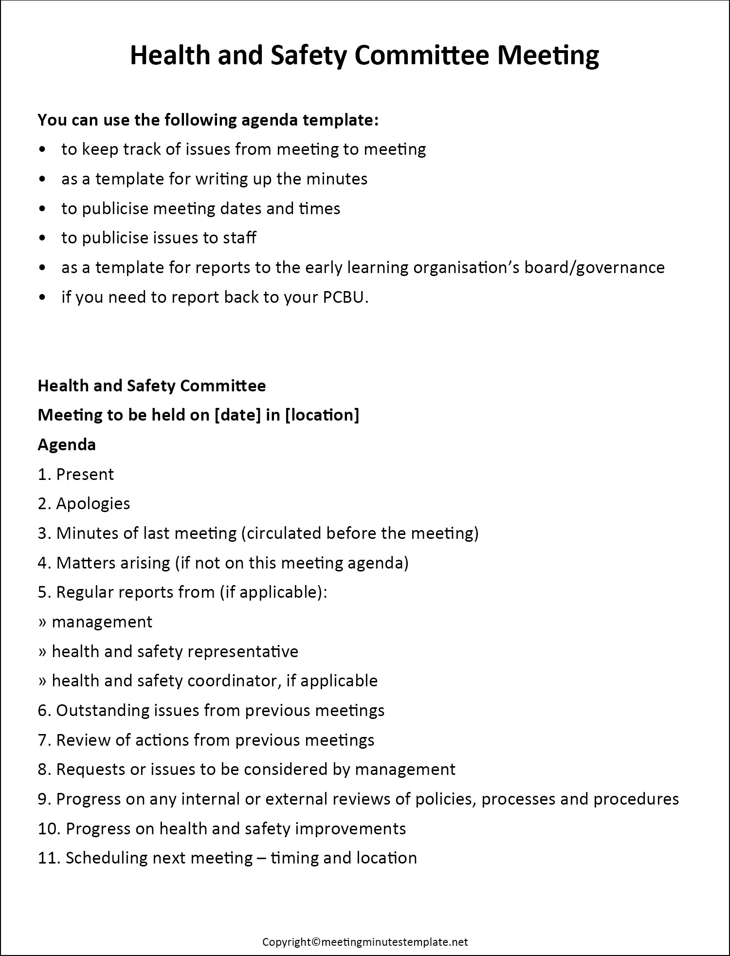 Health and Safety Committee Meeting Minutes Template