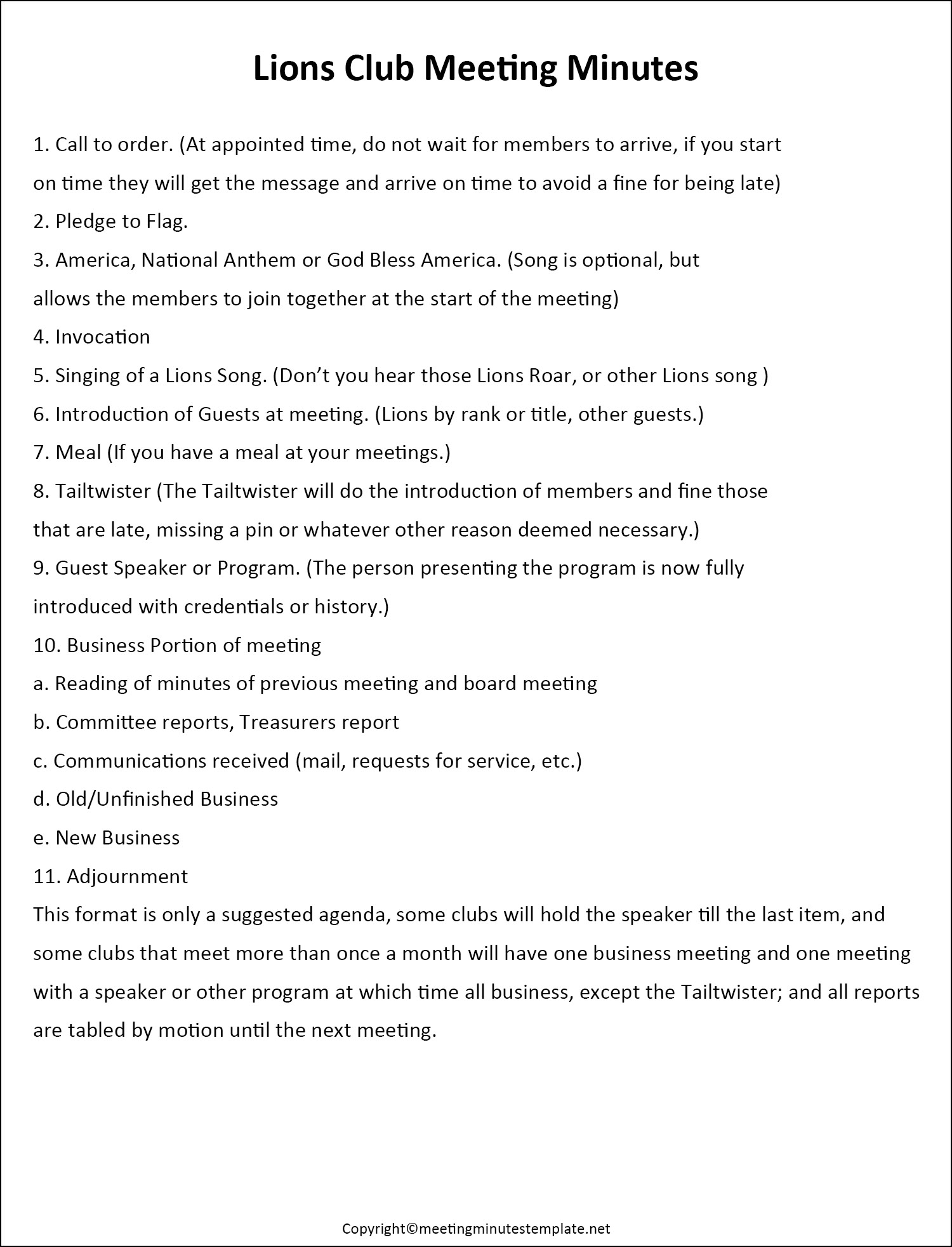 lions club meeting minutes template