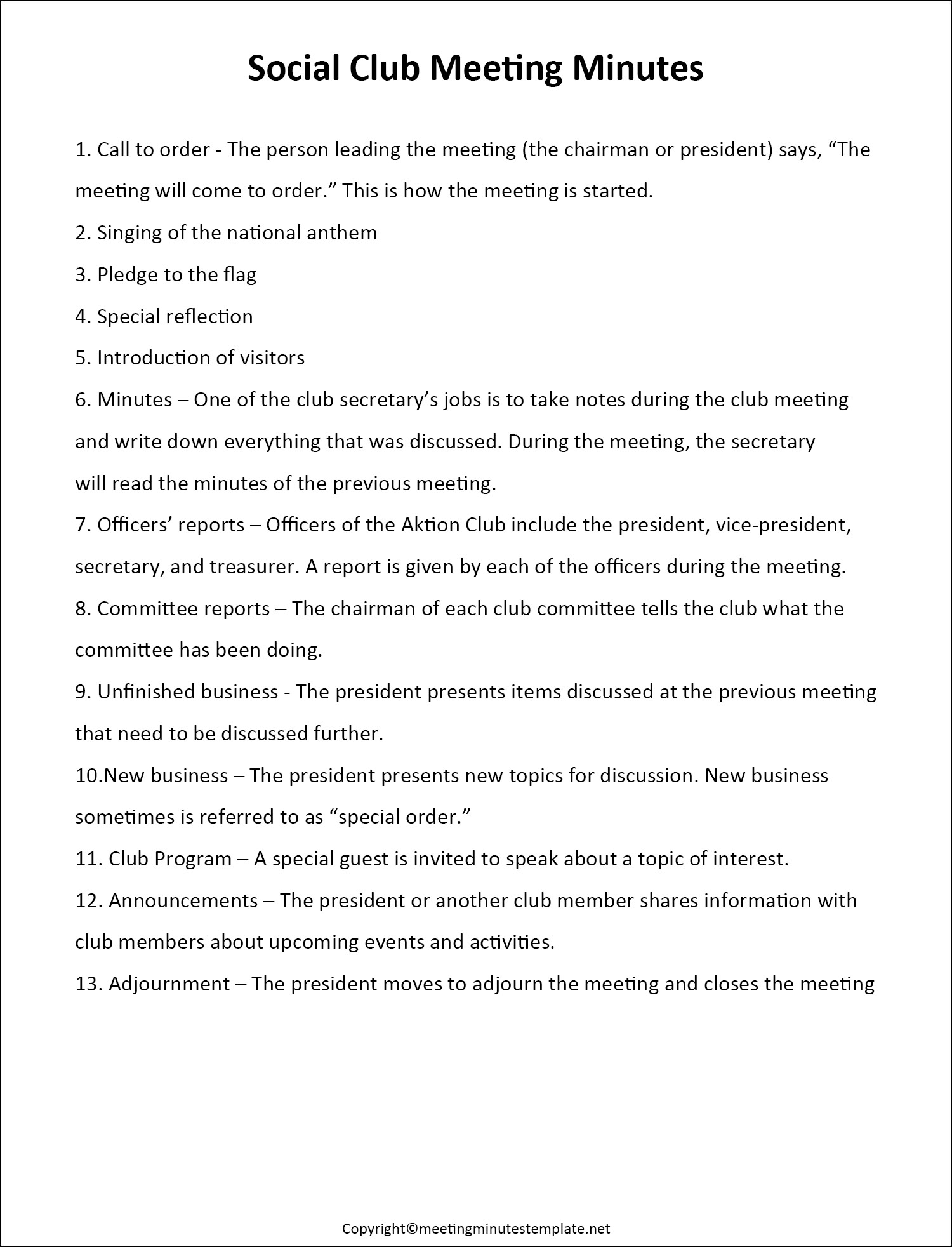 Social Club Meeting Minutes Template